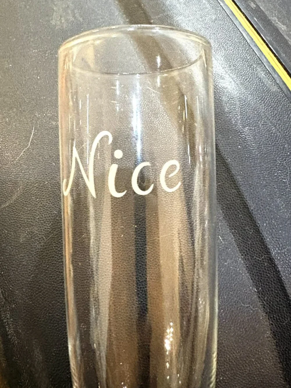 Set Of 4 Hand Blown Glass Footless Long Stem Champagne Flutes Nice and Naughty